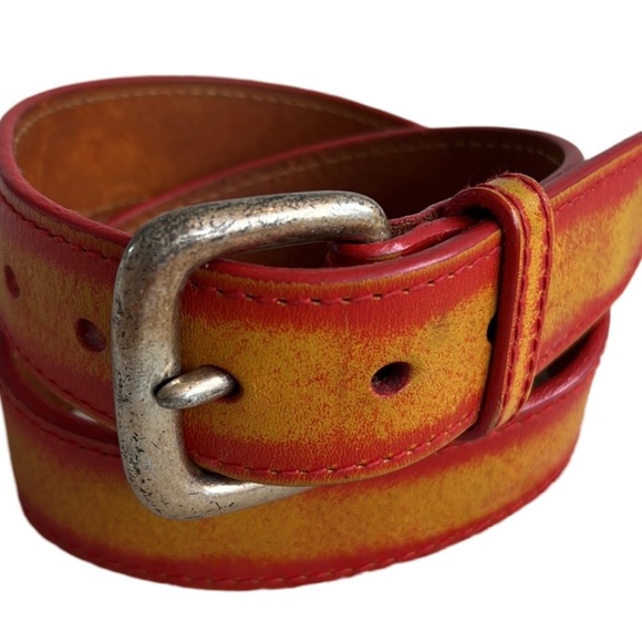 EXPRESS Distressed Red and Yellow Italian Leather Belt M - Picture 2 of 14